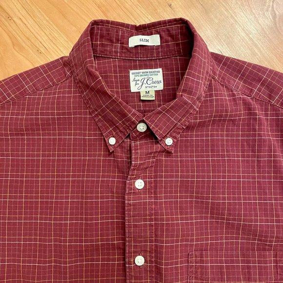 J. Crew Men's Slim Stretch Secret Wash Organic Cotton Poplin Shirt - M - Maroon - Picture 2 of 2